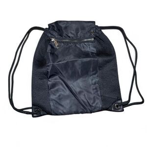 Lululemon Black Drawstring Backpack Gym Sack Lightweight Nylon Bag with Zip Pock